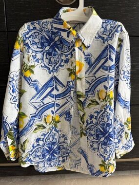 💯 Italian linen button down shirt. Classic lemons 🍋 print, boys ,girls Size XS-S